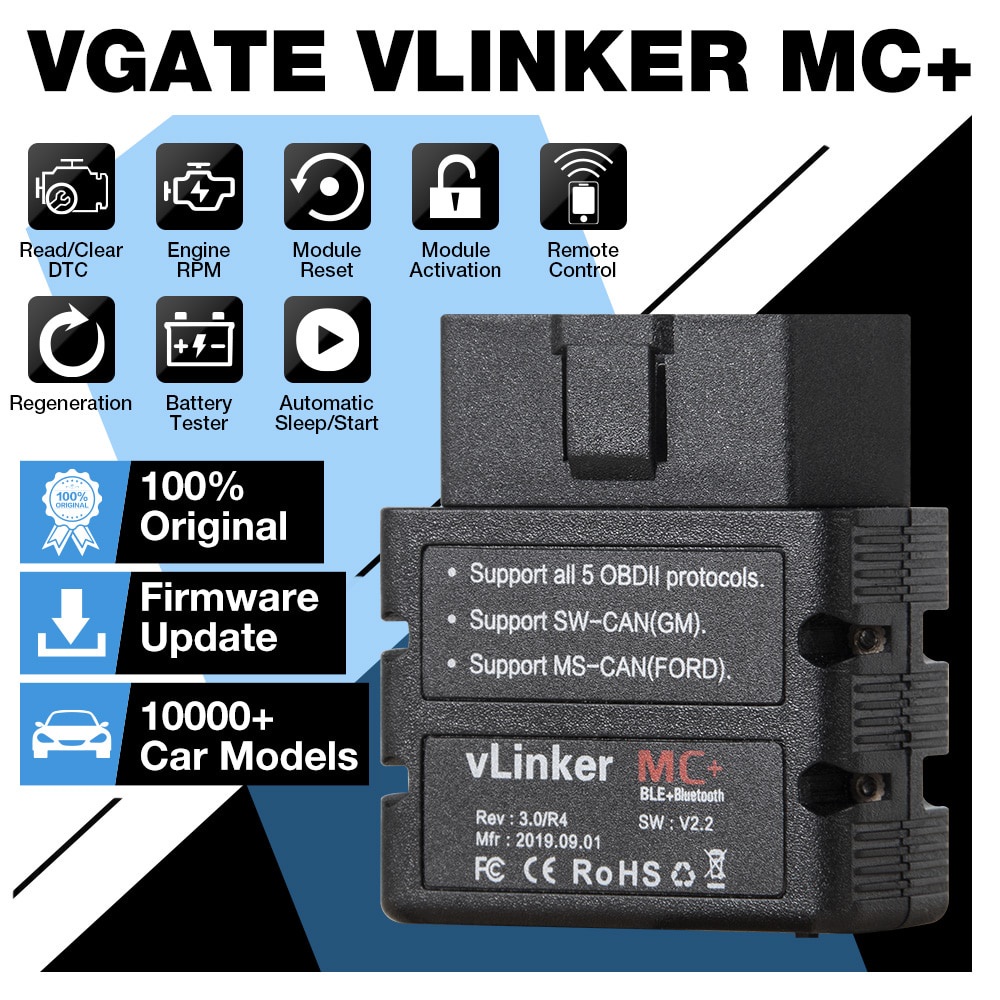 Vgate vLinker MC + ELM327 V2.2 บลูทูธ 4.0 OBD2 ELM 327 wifi เครื่องมือวินิจฉัยรถยนต์สําหรับ Android 