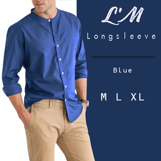 cotton soft เสื้อเชิ้ตคอจีนแขนยาว เสื้อเชิ้ตผู้ชาย  เกาหลีฝุดๆ Lm mens style