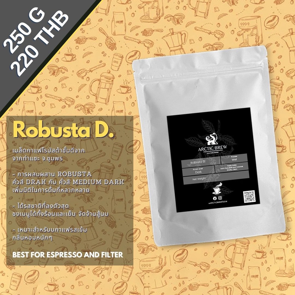 Robusta D. โรบัสต้าเกรดคุณภาพ ขนาด 250 กรัม