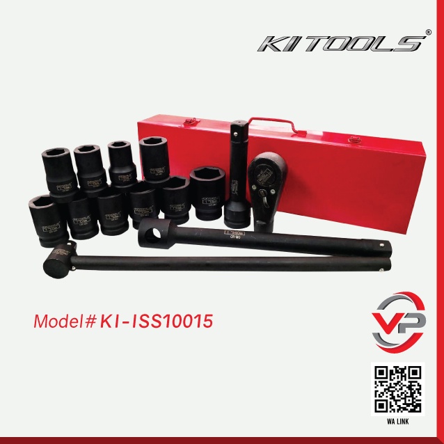 KI TOOLS 1 DR. IMPACT SOCKET SET C/W ACC15 PCS / 22-46mm– METAL CASE / BOX SOCEKT SET (MODEL : KI-IS