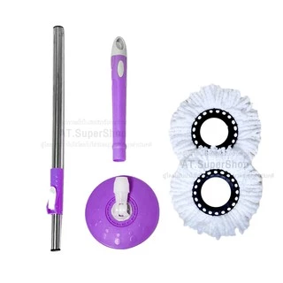 AT.SuperShop ไม้ถูพื้น Spin Mop ชุดถังปั่นม๊อบ สแตนเลส พร้อม ผ้าม็อบ ไมโครไฟเบอร์ 2 ผืน 9814