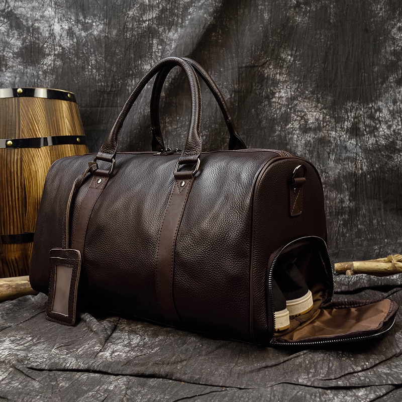 BMen Travel Bag Soft Genuine Leather Big Travel Duffle Overnight