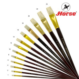 Horse (ตราม้า) พู่กัน สีน้ำมัน แบบแบน ขนสัตว์สีขาว ตราม้า H-804 (1-24) จำนวน 1 อัน