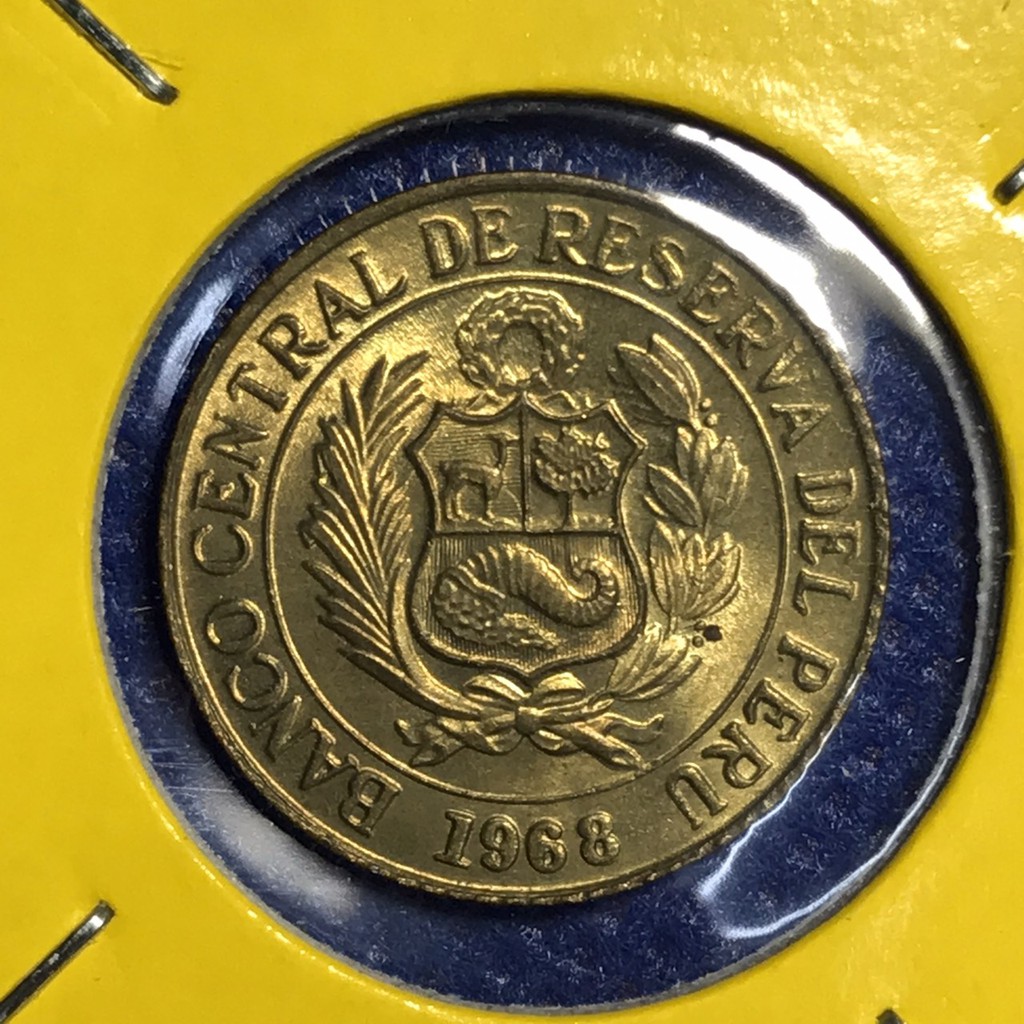 เหรียญเก่า#14349 1968 ประเทศPERU 10 CENTAVOS AU-UNC เหรียญต่างประเทศ เหรียญสะสม หายาก