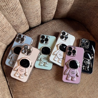 ins Casing Oppo A83 A57 A39 Reno 10 2 2F 2Z 4 4Z Z F F1s F5 F7 Reno2 Reno4 4G 5GCool Cartoon Space Astronaut Stand Multicolor Plating Straight Edge Fine Hole Shockproof Soft Phone Case 1MMT 07