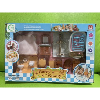 bathroom furniture set เฟอร์นิเจอร์ ห้องน้ำ บ้านกระต่าย ของเล่นประกอบ บ้านตุ๊กตา บ้านกระหมี happy family