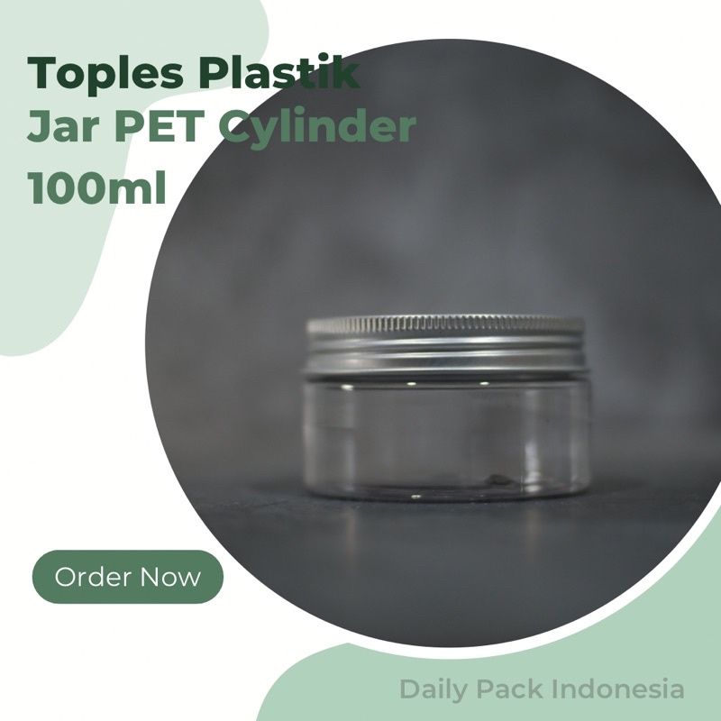 Dp - Premium Toples Kukis Food Grade กระบอก - Jar PET 100gram Clear+Silver Aluminium Thread Cap