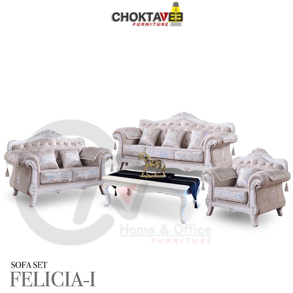 ชุดโซฟาหลุยส์ 4ชิ้น (3+2+1ที่นั่ง+โต๊ะกลาง) White Platinum Series รุ่น TSF-LV-SET FELICIA-I#02 [Pick