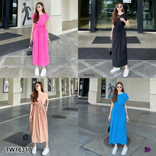 New Arrival !!!! Drawstring Waist Dress เดรสทรงปล่อยคอกลม แขนล้ำ แต่งเชือกรูดเอว เนื้อผ้ายูนิโคล่