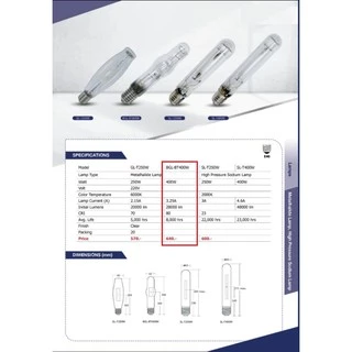 หลอดเมทัลฮาไลด์ Metal halide 400W ทรงกระบอก ขั้ว E40