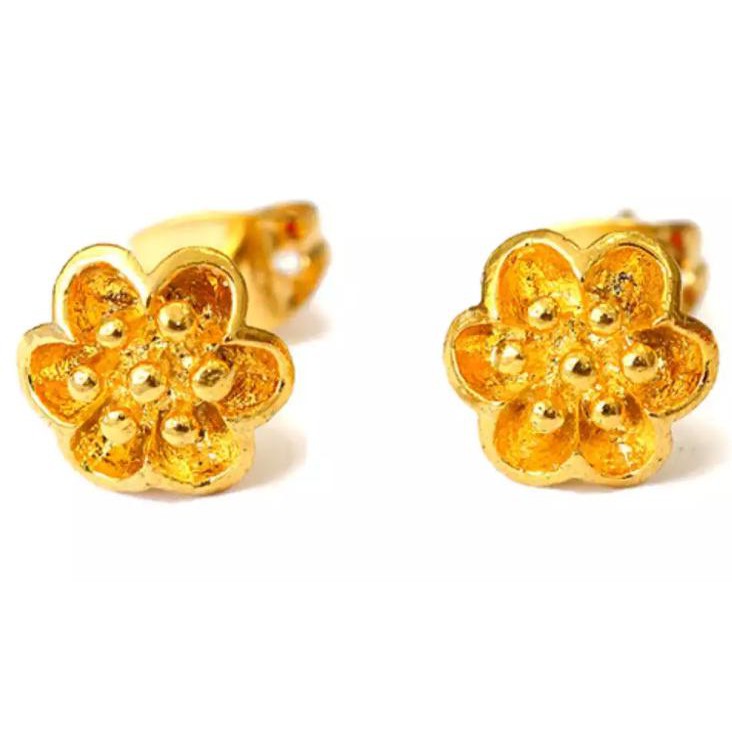 TANITTgemsต่างหูเนื้อทองเหลืองแท้24Kgpรูปดอกไม้พร้อมใบรับประกันสินค้า