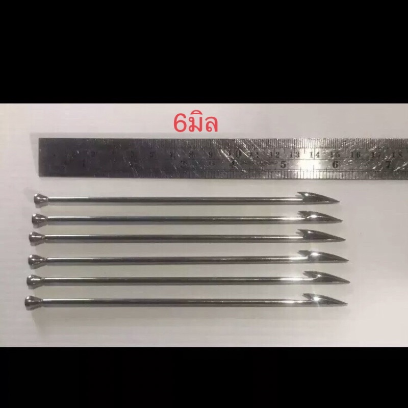 ลูกดอกยิงปลา 6mm ยาว15ซม. งานสแตนเลส ตรงท้ายเป็นเหล็ก 1ชุด ได้6ดอก