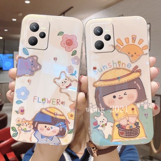 Ready Stock Casing เคส Realme C35 Narzo 50A Prime / Realme Narzo 50i Realme 9 Pro +Plus 9Pro 9i New Phone Case Rhinestone Cute Flower Girl Cartoon Protective Soft Case Back Cover เคสโทรศัพท