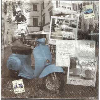 Pladao Napkin ภาพขาวดำ ภาพคลาสสิค Postale เวสป้าสีฟ้า Vespa กระดาษ แนพกิ้น สำหรับงานศิลปะ เดคูพาจ decoupage ขนาด L 33x33