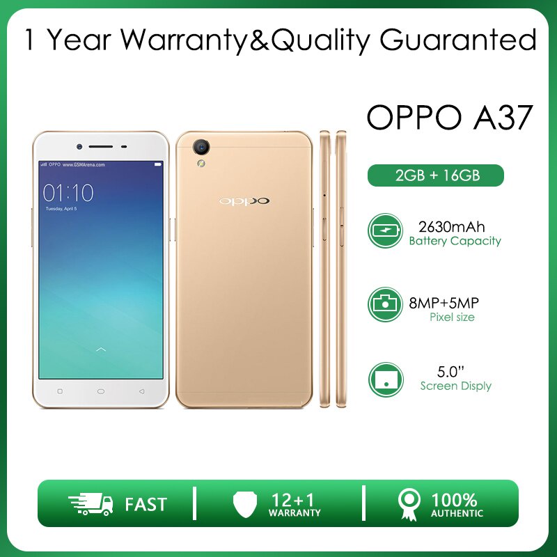 ปลดล็อค OPPO A37 โทรศัพท์มือถือสองซิม 16GB 2GB RAM 5.0 นิ้ว Quad Core 8MP 4G LTE โทรศัพท์มือถือ LSEX