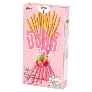 ✨ขายดี✨ กูลิโกะ ป๊อกกี้ บิสกิตแท่งเคลือบรสสตอเบอร์รี 47กรัม Glico Pocky Strawberry Flavored Biscuit Stick 47g