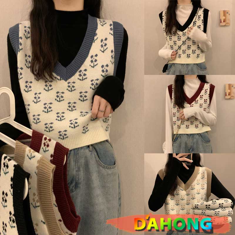 Dahong *ฟชั่นหญิงพร้อมส่ง*เสื้อกั๊กไหมพรม ลายวินเทจ ใส่สวย เนื้อผ้าดีไม่หนาไม่บางมาก 23165