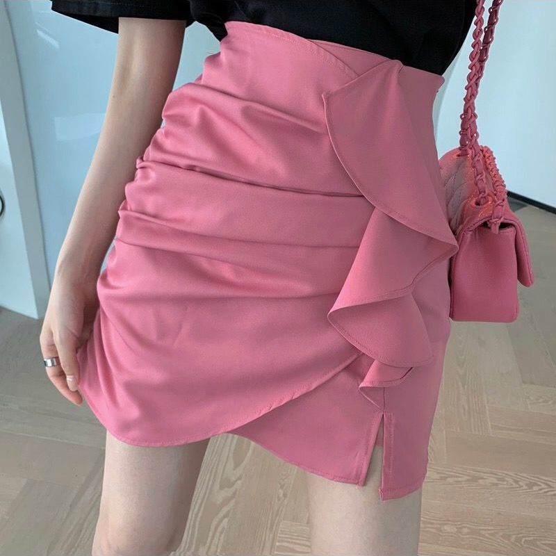 กระโปรงแพคเกจสะโพกKorean Fashion Ruffles Asymmetrical Folds Slic Mini ...