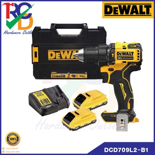 DEWALT สว่าน สว่านกระแทก ไร้สาย (BL Motor : ไร้แปรงถ่าน) 20V รุ่น DCD709L2 ++แบต 20V 3.0Ah (2ก้อน), แท่นชาร์จแบต