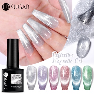 Ur SUGAR ยาทาเล็บเจล กลิตเตอร์ แมกเนอติค สะท้อนแสง สีชมพู สีเงิน 7.5 มล. สําหรับตกแต่งเล็บ