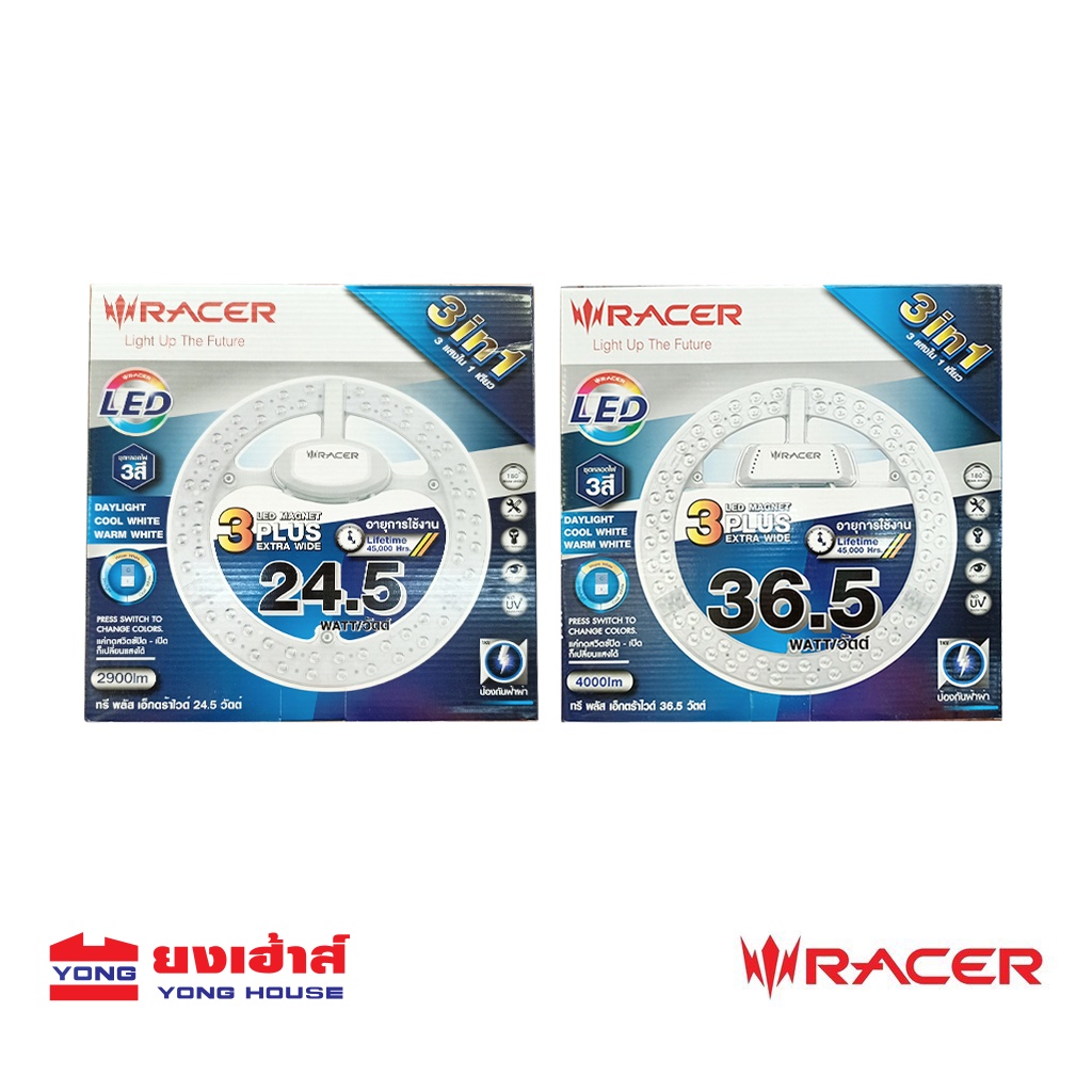 RACER MAGNET 3 PLUS EXTRA WIDE ชุดหลอดไฟ 3สี หลอดแอลอีดี แม็กเนท 3 พลัส เอ็กตร้าไวด์ 24.5วัตต์ 36.5ว