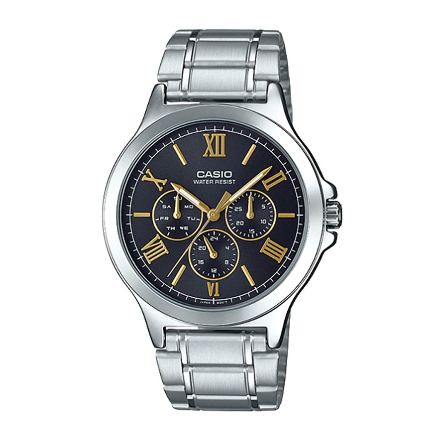 Casio Standard นาฬิกาข้อมือผู้ชาย สายสแตนเลส รุ่น MTP-V300D,MTP-V300D-1A2 - สีเงิน-ดำ