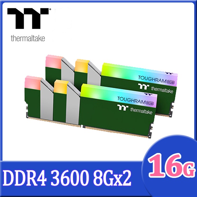 16GB (8GBx2) DDR4 3600MHz RAM (แรมพีซี) THERMALTAKE TOUGHRAM RGB RACING GREEN (RG28D408GX2-3600C18A)