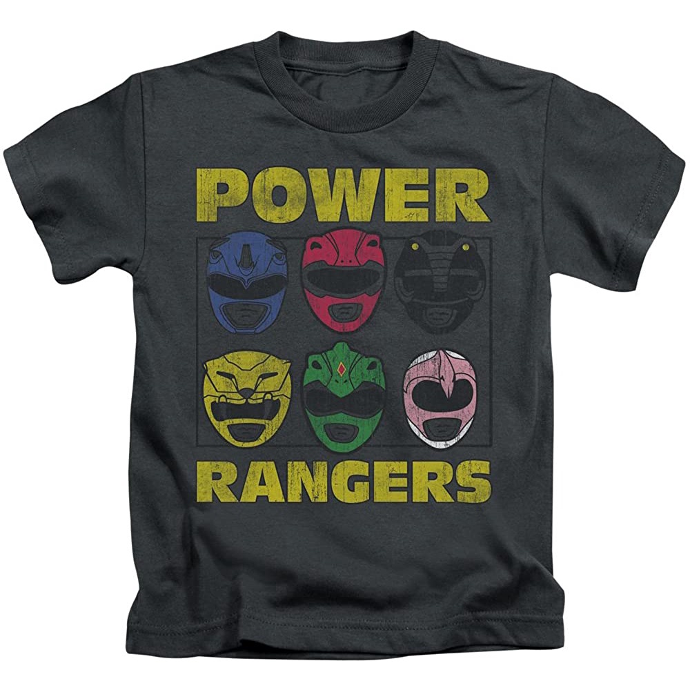 เสื้อยืดโอเวอร์ไซส์เสื้อยืด พิมพ์ลาย Power Rangers Mighty Morphin TV Series Ranger Helmets สําหรับผู้ชายS-3XL