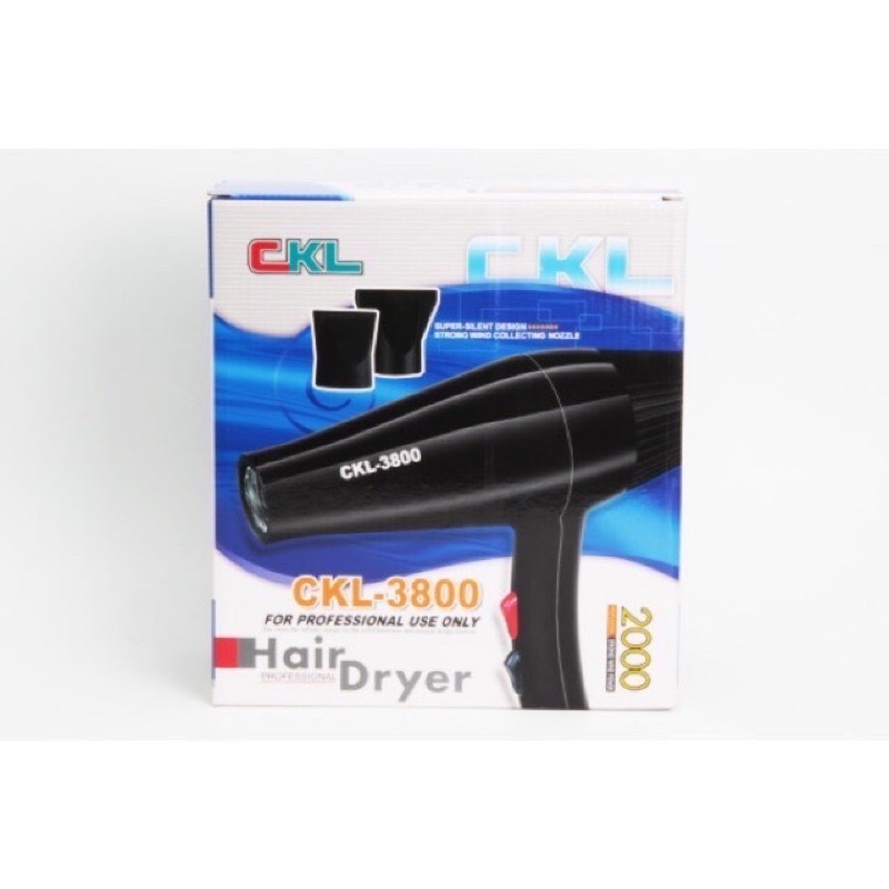 ไดร์เป่าผม รุ่น CKL 3800 ลมแรง ทนทาน ไดร์อยู่ทรงสีดำ เครื่องเป่าผม ถนัดมือ เสียงเบา สำหรับช่าง ร้านเ