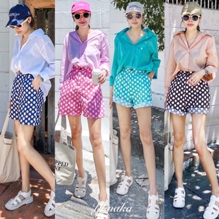 Yunaka ชุดเซ็ต 2 ชิ้น เสื้อเชิ้ต แขนยาว กางเกงขาสั้น ลายจุด Polka dots shirt set อก 42 เอว 30