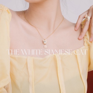 FAIRY TALES - Cool cat : The White Siamese Cat Necklace สร้อยคอแมว แมวขาว จี้มีอุ้งเท้าห้อย Handmade สำหรับผู้หญิง