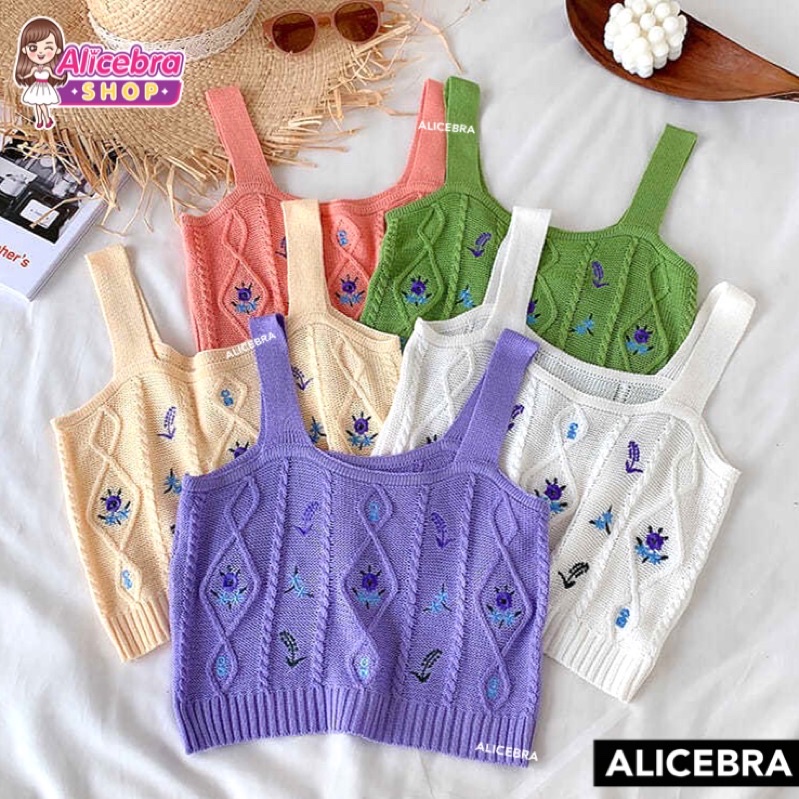 𝗔𝗟𝗜𝗖𝗘𝗕𝗥𝗔 พร้อมส่งมี6สี เสื้อไหมพรม งานนำเข้า ปักดอกไม้ งานสวยใส่สบาย