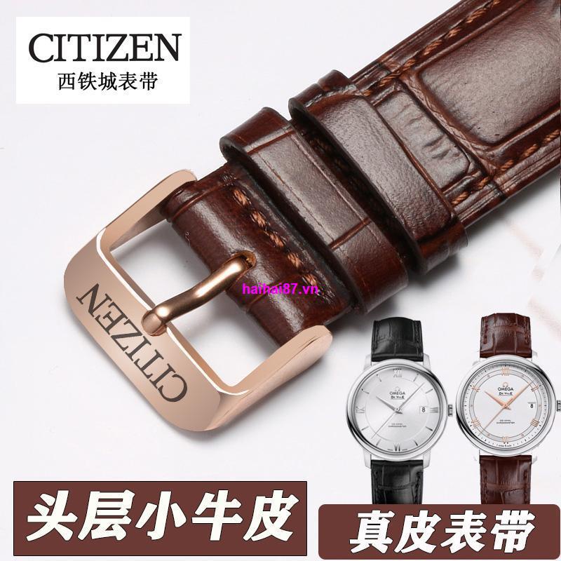CITIZEN CITIZEN Eco-Drive สายนาฬิกาหนังแท้ Universal First Layer Calfskin ผู้ชายผู้หญิง Pin Buckle