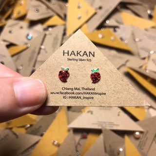 ต่างหู ตุ้มหูเงินแท้ 92.5  สตอเบอรี่ Strawberry Real Silver Sterling Earring