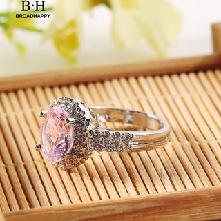 💘broadhappy💍แฟชั่นรูปไข่ Rhinestone Cubic Zirconia แหวนหมั้นเจ้าสาว แหวนเกลี้ยง