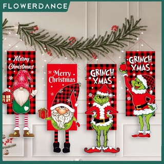 Merry Christmas Ornament Santa Claus แบนเนอร์ธงประตูหน้าต่างแขวน Xmas Decor Garland Faceless ตุ๊กตา Grinch Porch ป้ายแขวนผ้า Flowerdance