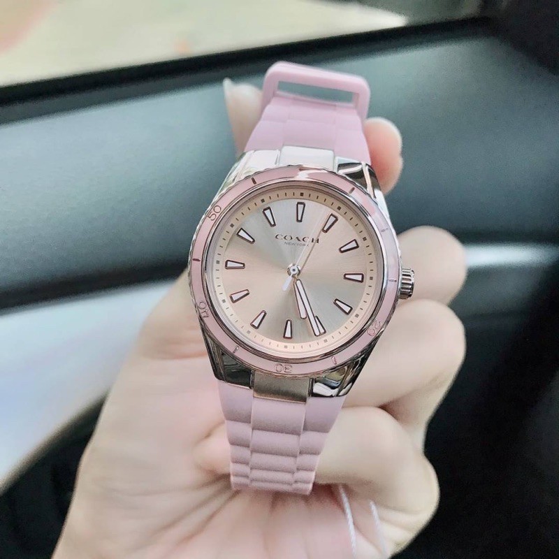 (ผ่อน0%) นาฬิกา Coach Preston Carnation Gold Women's Watch (14503574) ✔️สายซิลิโคนชมพู /ตัวเรือน สี 