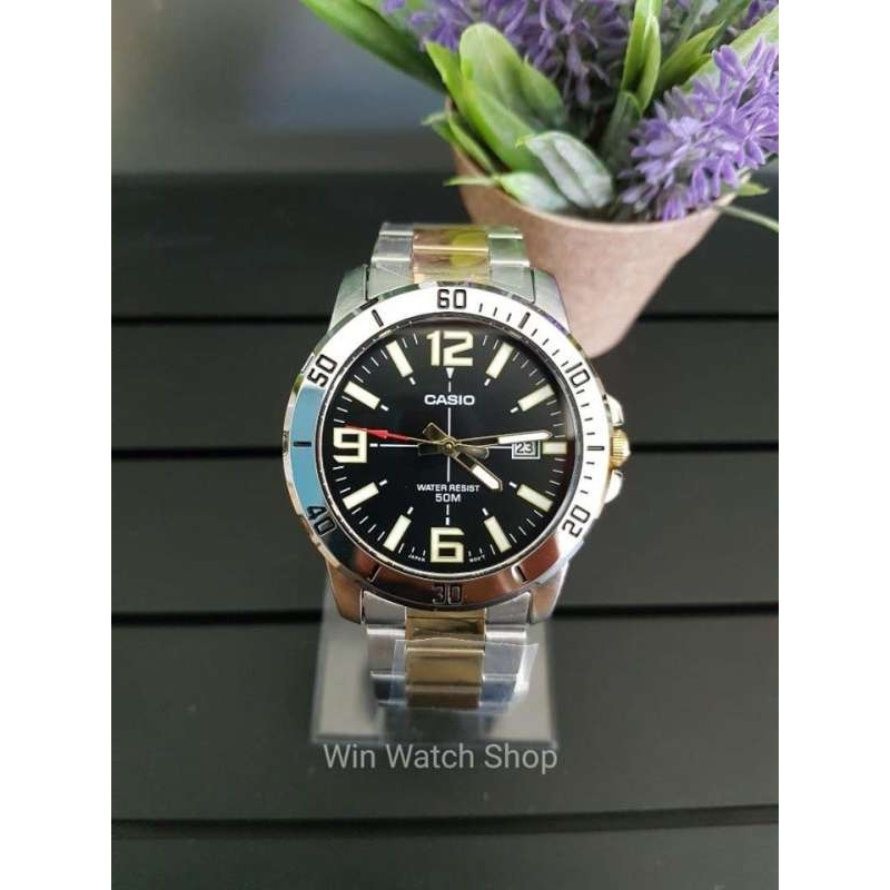Win Watch shop นาฬิกา Casio รุ่น MTPVD01SG1B นาฬิกาผู้ชายสายแสตนเลส สีเงินทอง สองกษัตริย์ รุ่นใหม่ล่