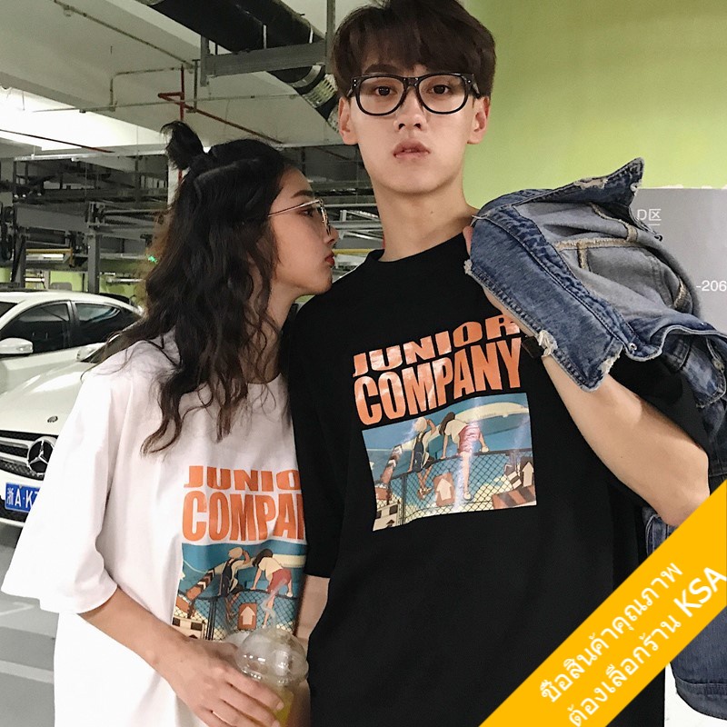 KSA เสื้อคู่ชายหญิงน่ารัก oversize แขนสั้นแนวสตรีท เสื้อผ้าแฟชั่นเกาหลี เสื้อโอเวอร์ไซส์ผู้ชาย สกรีนลายวินเทจXXL