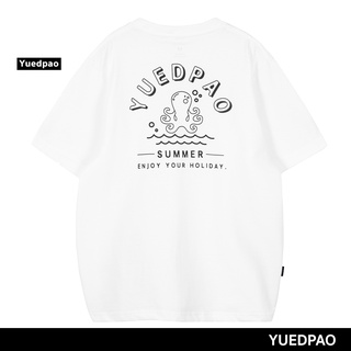 Yuedpao ยอดขาย No.1 รับประกันไม่ย้วย 2 ปี ผ้านุ่ม เสื้อยืดเปล่า เสื้อยืด Oversize White tako print