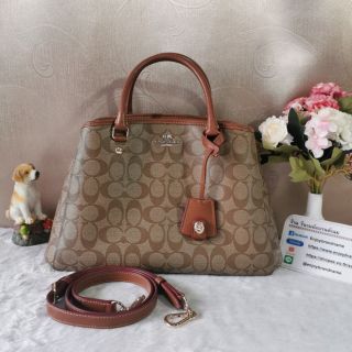 USED COACH F34608 SMALL MARGOT CARRYALL IN SIGNATURE 
COLOR: IMITATION GOLD/KHAKI/SADDLE