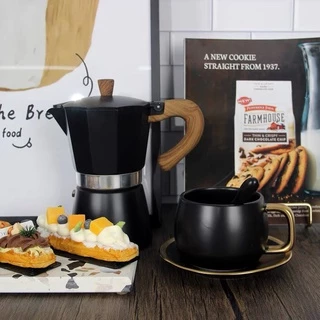 ☕☕☕ส่งวันนี้💯 150/300มล.Moka Pot กาต้มกาแฟสดพกพา หม้อต้มกาแฟ ทรงแปดเหลี่ยม หูจับลายไม้