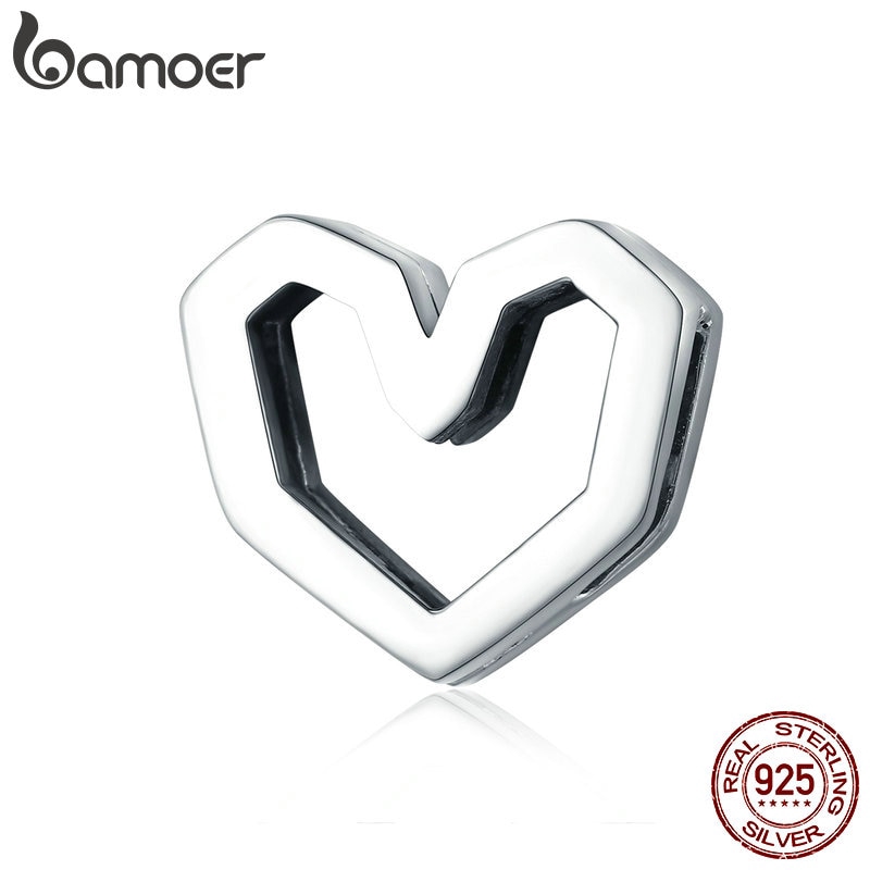 BAMOER 925 Sterling Silver Heart Shape Beads Charm fit Bracelets DIY SCX102