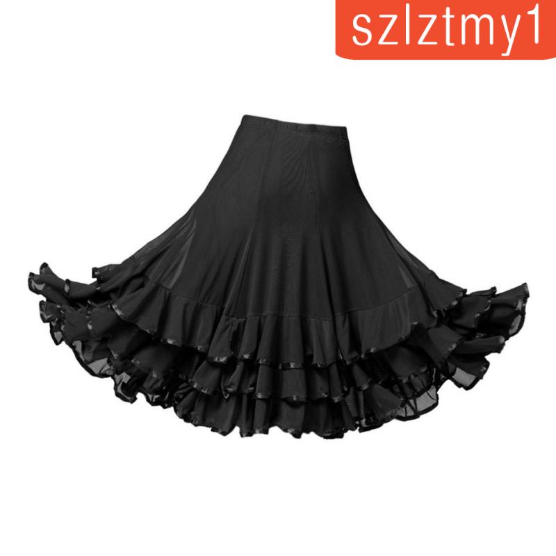 [ Ballroom Waltz Dance Swing Skirt ชุดฝึกสมัยใหม่เครื่องแต่งกายสีแดง