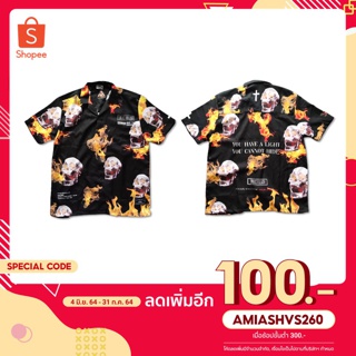 [ลดทันที100฿ใส่โค้ดAMIASHVS260]เสื้อเชิ้ตพิมพ์ลาย เสื้อเชิ้ตแนวสตรีท เสื้อoversize