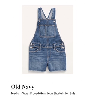 Old Navy Medium-Wash Frayed-Hem Jean Shortalls