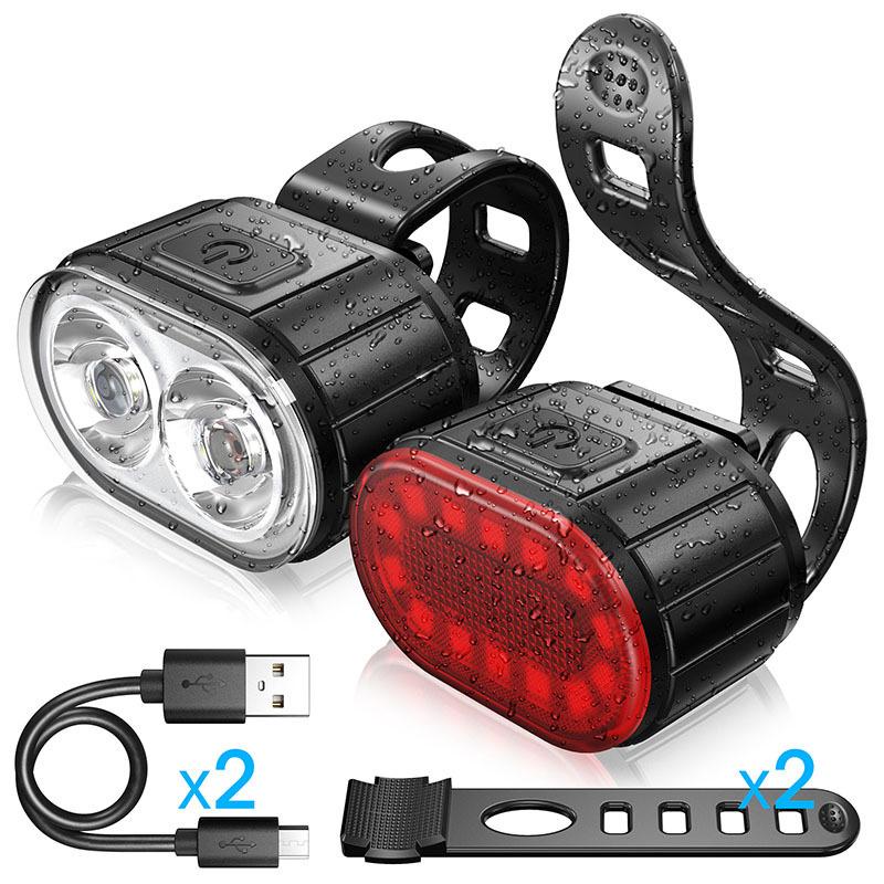 ไฟหน้าจักรยาน ไฟท้ายจักรยาน กันน้ํา ชาร์จ USB LED สีสันสดใส อุปกรณ์เสริมจักรยาน