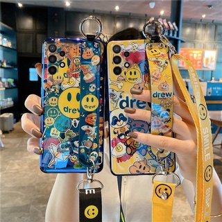 เคส Handphone Case for Samsung Galaxy A53 A72 A52 A42 A32 A22 5G 4G Creative Smiley Blue-ray Cartoon Wristband Casing with Lanyard TPU Soft Cover เคสโทรศัพท์