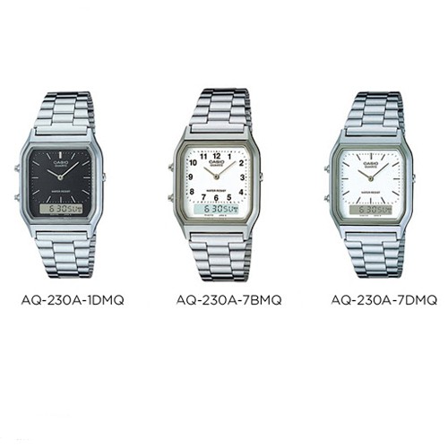 CASIO นาฬิกาข้อ สายสแตนเลส สีเงิน รุ่น AQ-230A,AQ-230A-1D, AQ-230A-7B,AQ-230A-7D