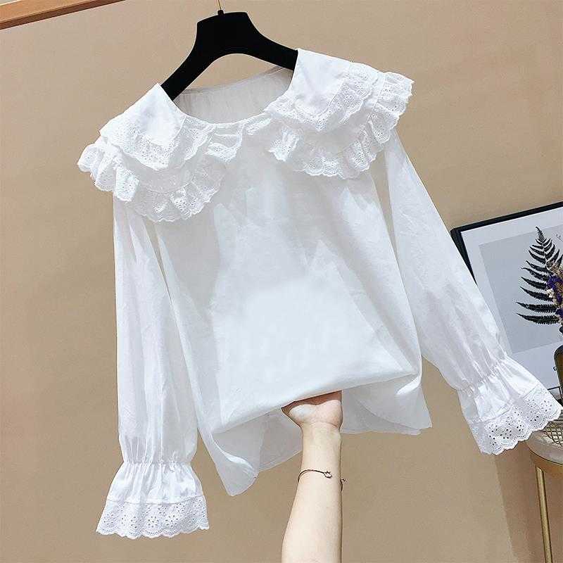 เสื้อคอปกตุ๊กตาลูกไม้สดขนาดเล็ก2020ฤดูกาลสไตล์ตะวันตกฐานเสื้อเชิ้ตสีขาวผู้หญิงนางฟ้ามากด้านบน